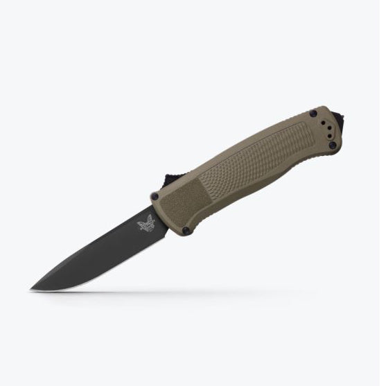 Benchmade Shootout 3.494" OTF Auto – Ranger Green Grivory, CPM-CruWear Black DLC Drop Point – Made in USA (5371BK-01)