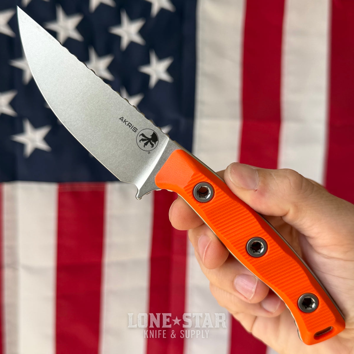 The Back Door: Microtech Akris 3.7" Fixed Blade – Ember G10, M390MK Stonewash, Leather Sheath – Made in USA (95-10EM-1) (Return)