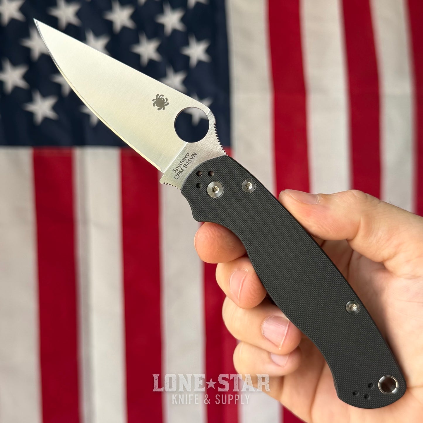 The Back Door: Spyderco Para Military 2 Folding Knife - Black G10, 3.42" CPM-S45VN, CME & LynchNW Clip - Made in USA (C81GP2) (Trade In)
