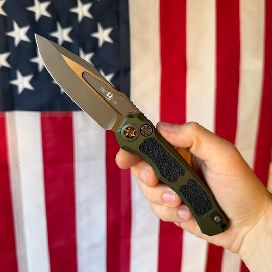 Heretic Wraith SE Automatic Knife – 3.5″ MagnaCut Blade, Bronze with OD Green Chassis – Made in USA (H000-7A-GRN)