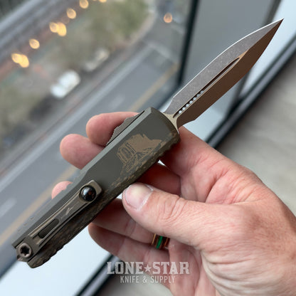 Microtech UTX-85 D/E Gen IV, Blade Show West 2026 Exclusive, 3.1" M390MK Bronzed Apocalyptic, Engraved Aluminum - Made in USA (12324-13APS-BSW)