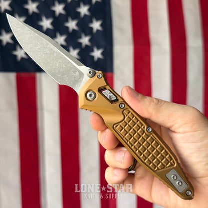 The Back Door: Microtech Socom Elite RAM-LOK Folding Knife - Tan Frag Aluminum, 3.98" M390MK Apocalyptic Single Edge - Made in USA (160RL-10APFRTA) (Trade In)