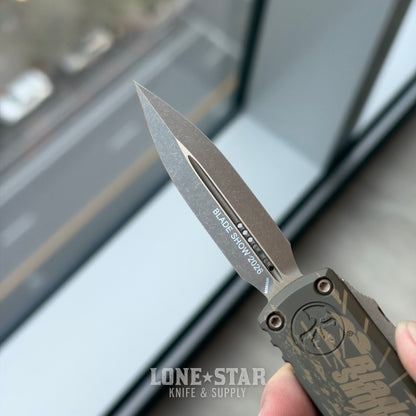 Microtech UTX-85 D/E Gen IV, Blade Show West 2026 Exclusive, 3.1" M390MK Bronzed Apocalyptic, Engraved Aluminum - Made in USA (12324-13APS-BSW)