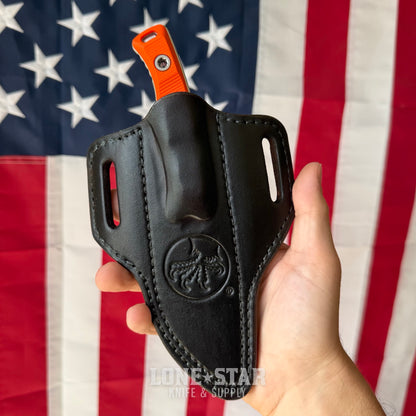 The Back Door: Microtech Akris 3.7" Fixed Blade – Ember G10, M390MK Stonewash, Leather Sheath – Made in USA (95-10EM-1) (Return)