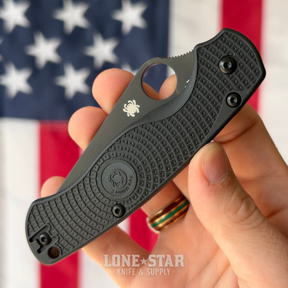 Spyderco Para Military 2 Lightweight Knife, 3.47" Black DLC CTS BD1N, Black FRN, Compression Lock, Made in USA (SC81PBBK2)