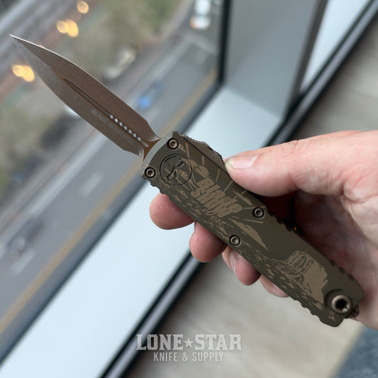 Microtech UTX-85 D/E Gen IV, Blade Show West 2026 Exclusive, 3.1" M390MK Bronzed Apocalyptic, Engraved Aluminum - Made in USA (12324-13APS-BSW)