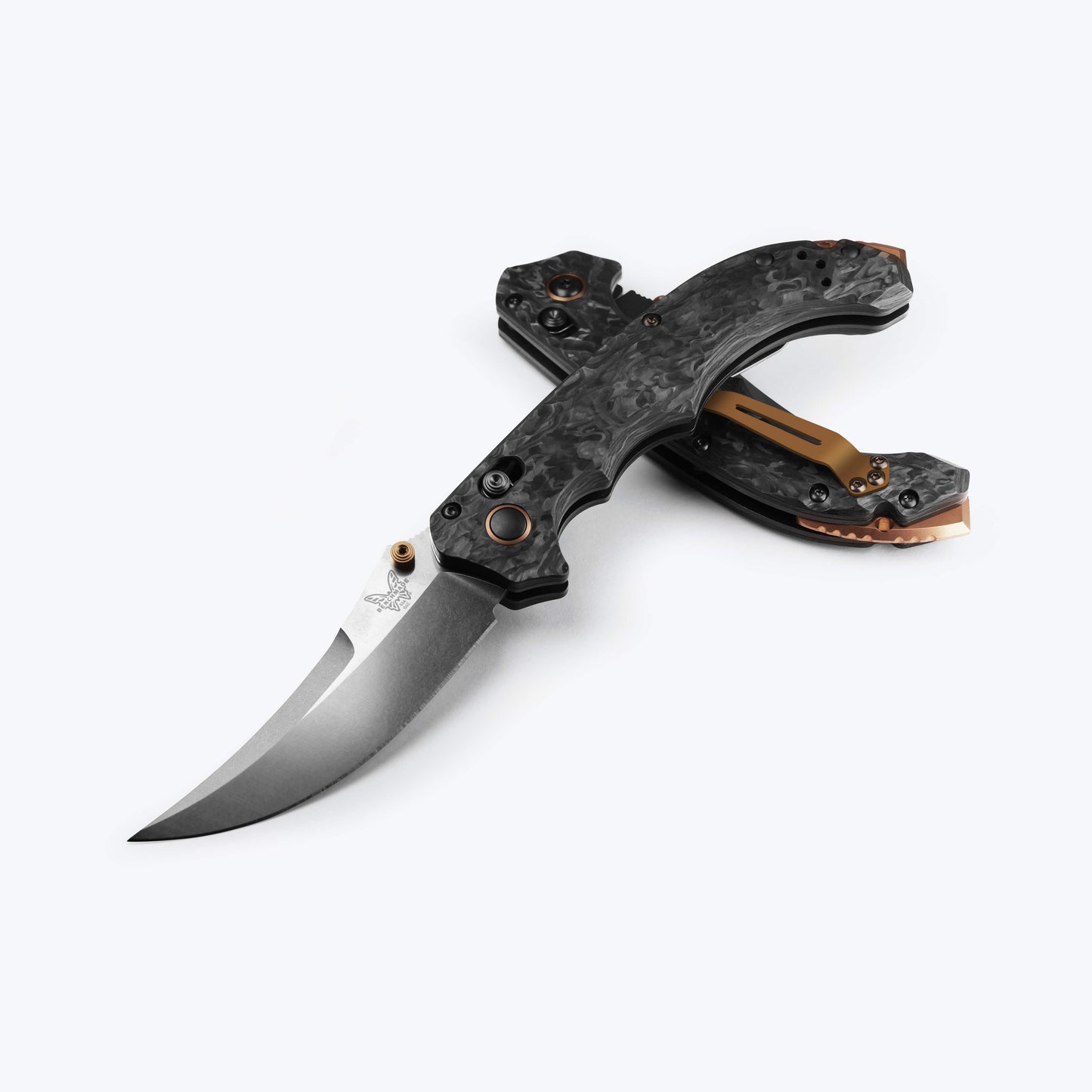 Benchmade Mini Bedlam Carbon Fiber 3.5 inch CPM S90V Scimitar Knife – Made in USA (865-02)