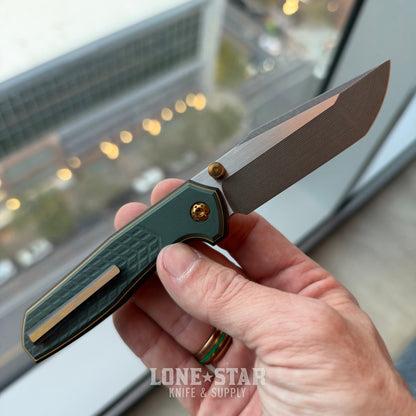 NCC Ragnahawk V4 - 3.3" S45VN Harpoon Tanto, Black and Bronze Frame, Forest Green G10, Hawk Lock - Made in USA (S/N 11)
