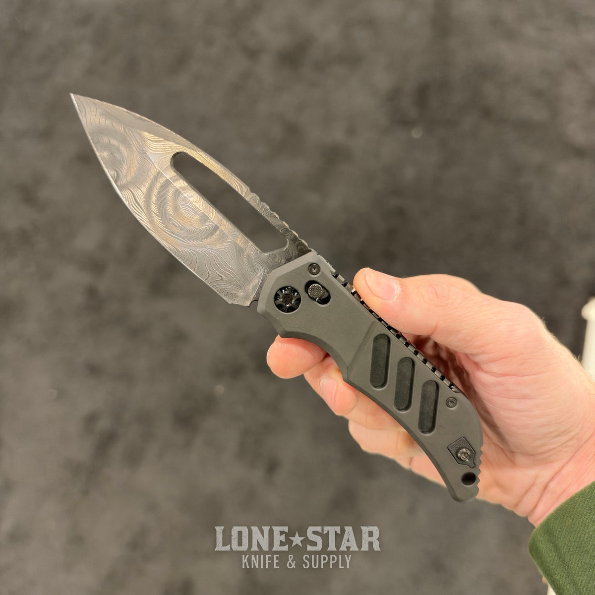 Heretic Custom Koschei, Chad Nichols Wavepool Damascus, DLC Titanium Scales, Crossbar Lock - Made in USA (BSW26-002)