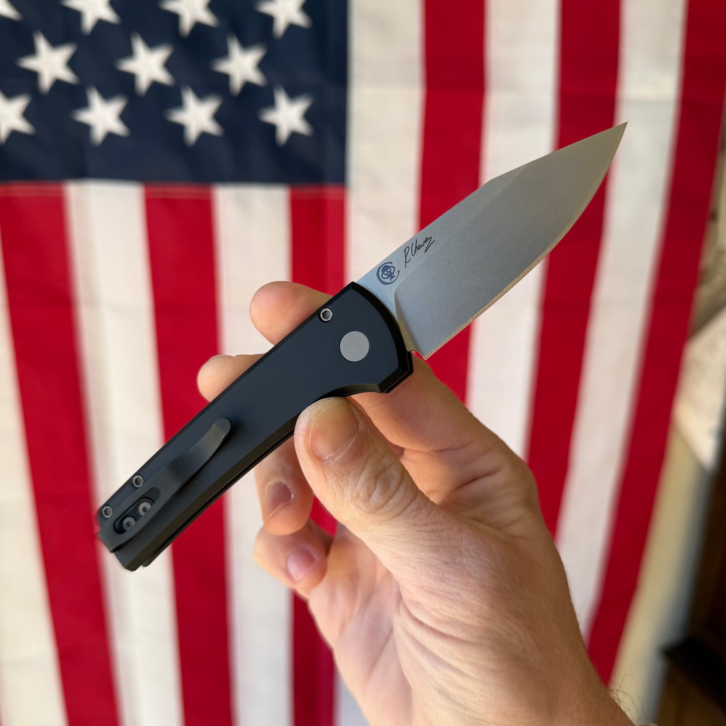 Pro-Tech Scapegoat Compact Automatic Knife – Black Aluminum Handle, Stonewash MagnaMax Blade – Made in USA (RCS1101)