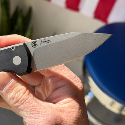 Pro-Tech Scapegoat Compact Automatic Knife – Black Aluminum Handle, Stonewash MagnaMax Blade – Made in USA (RCS1101)