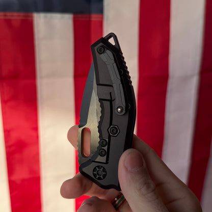 Heretic Medusa Recurve Manual Tactical 3" MagnaCut Recurve Knife, DLC Blade, Black Aluminum Handle – Made in USA (H010-6A-T)