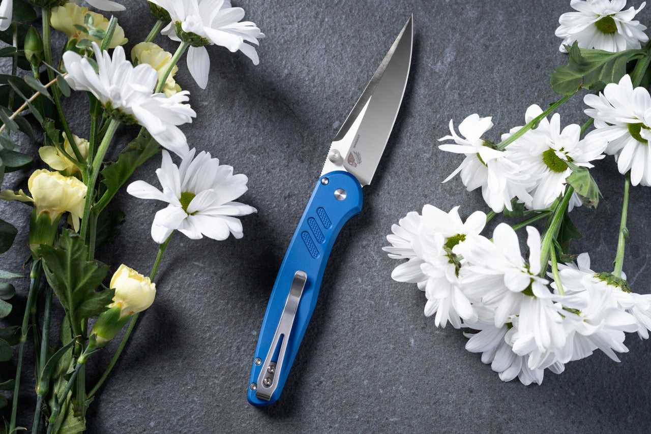 Pro-Tech Avalon 4.25" Knife – Blue Knurled Aluminum, MagnaCut, Button Lock – Made in USA (PN1100-LTD Blue)