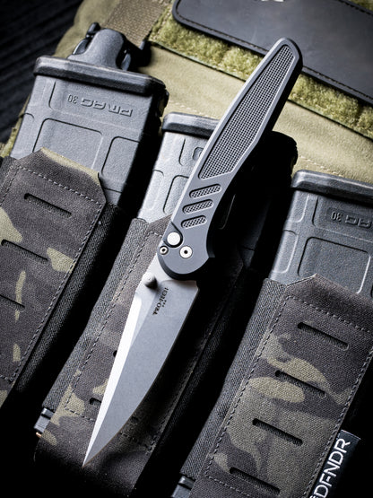 Pro-Tech Avalon Thumb Stud Knife – Black Aluminum Handle, Stonewash MagnaCut Blade – Made in USA (PN1101)