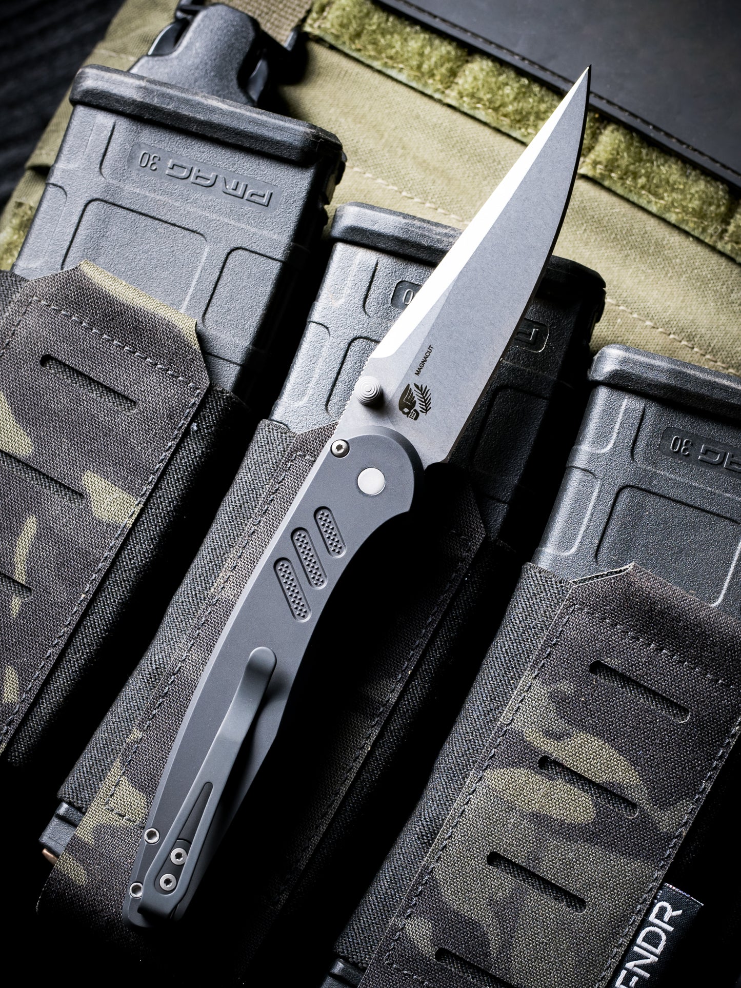 Pro-Tech Avalon Thumb Stud Knife – Black Aluminum Handle, Stonewash MagnaCut Blade – Made in USA (PN1101)