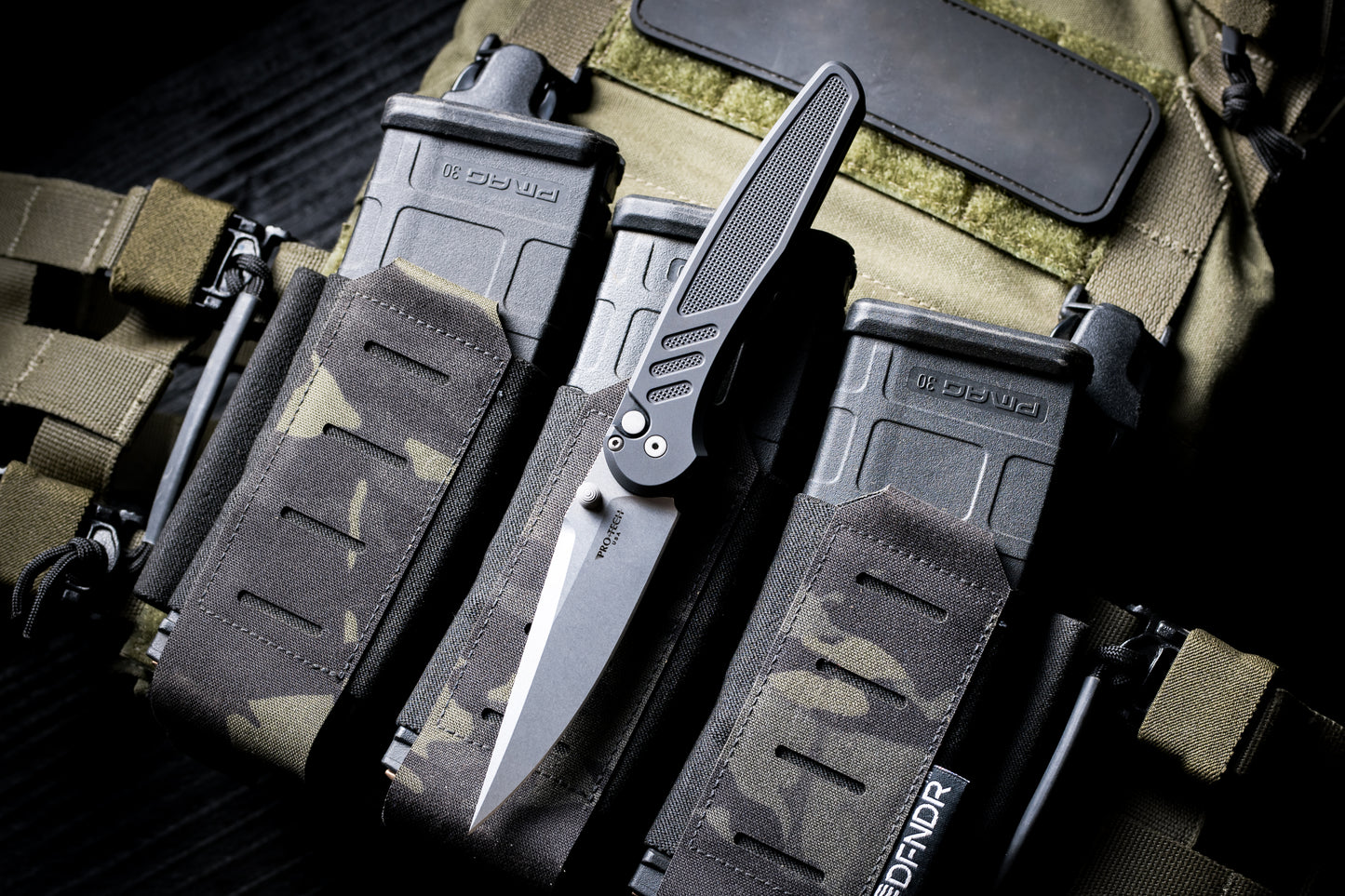 Pro-Tech Avalon Thumb Stud Knife – Black Aluminum Handle, Stonewash MagnaCut Blade – Made in USA (PN1101)