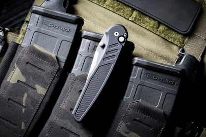 Pro-Tech Avalon Thumb Stud Knife – Black Aluminum Handle, Stonewash MagnaCut Blade – Made in USA (PN1101)