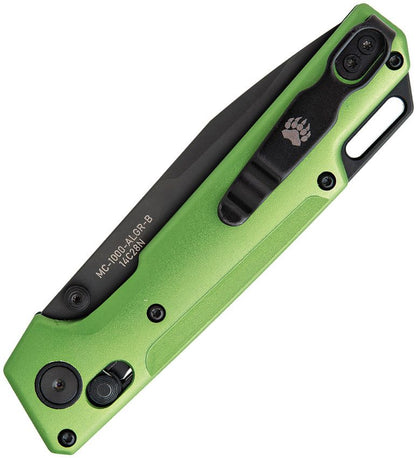 Bear & Son Nekama I 3.25" Slide Lock Folder – Racing Green Aluminum, 14C28N Tanto – Made in USA (BCMC1000ALGR)