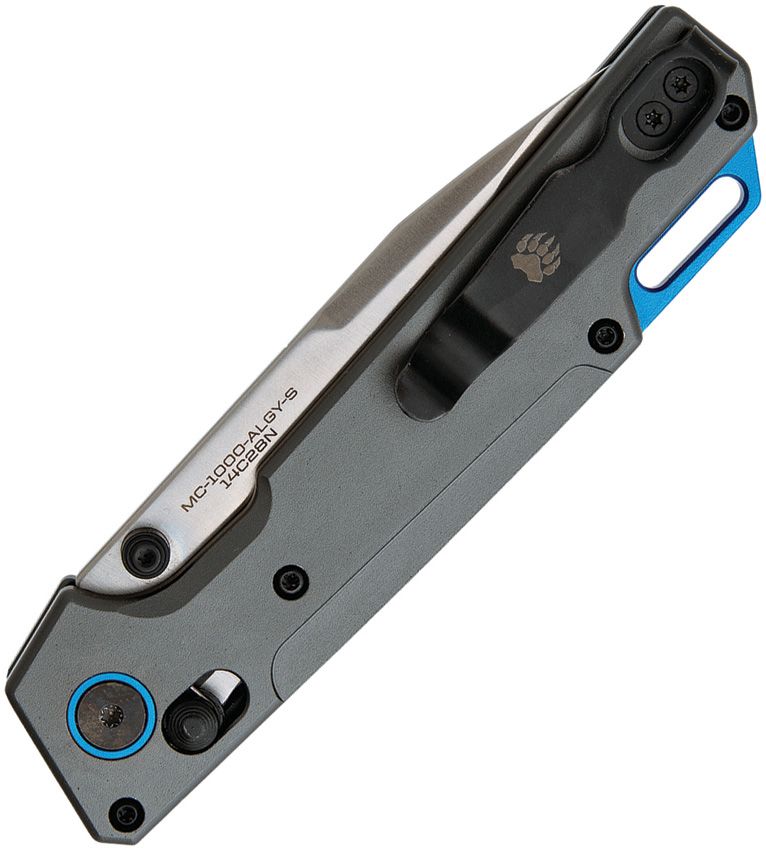 Nekama - Slide Lock – Gray Aluminum Handle, 3.25″ Satin Tanto Blade (BCMC1000ALGYS) - Made in USA