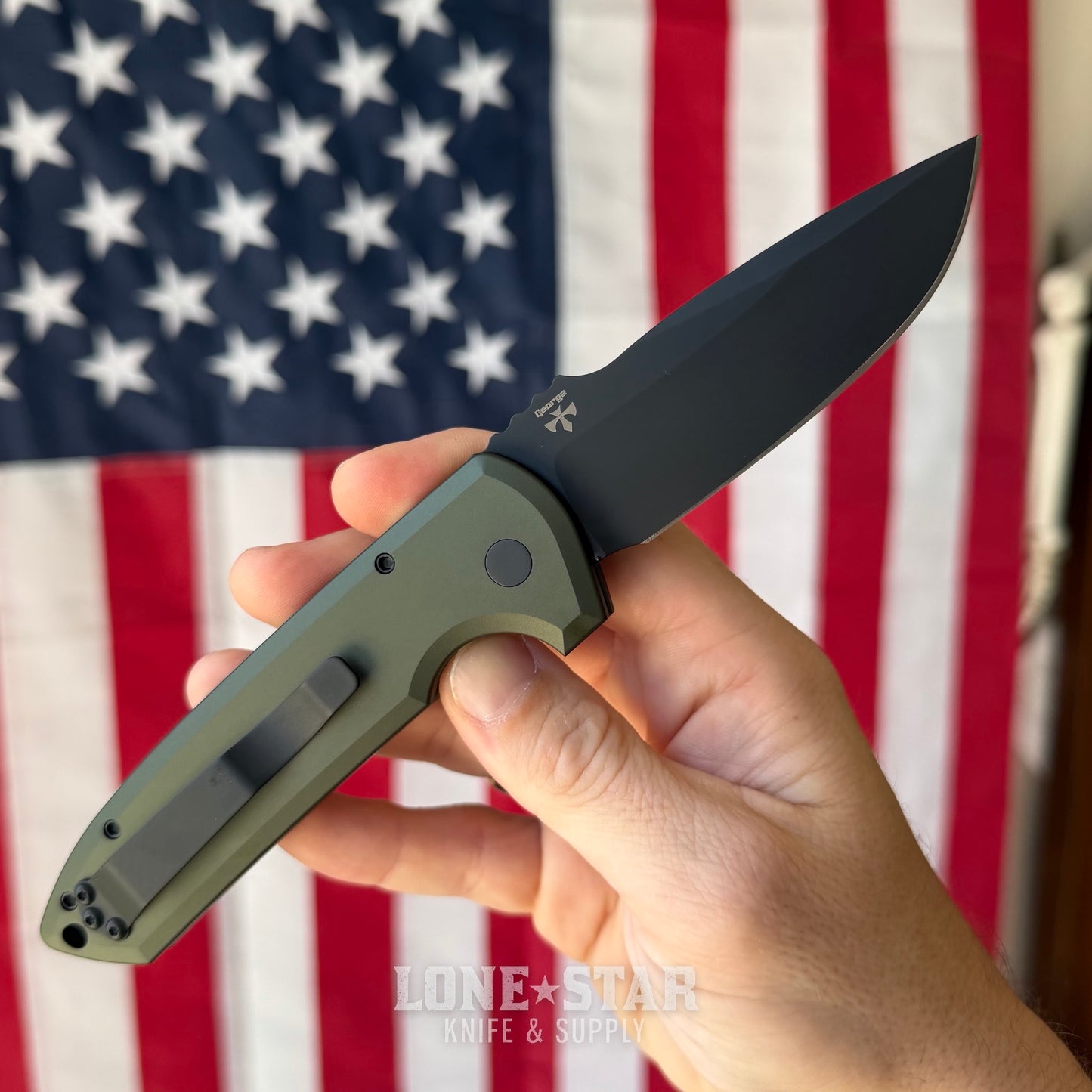 The BackDoor: Pro-Tech Rockeye Auto 3.375" – Solid Green Aluminum, DLC Black MagnaCut, Les George Design – Made in USA (LG3103-Green) (Return)