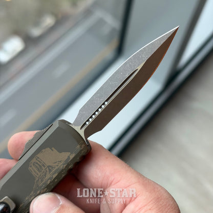 Microtech UTX-85 D/E Gen IV, Blade Show West 2026 Exclusive, 3.1" M390MK Bronzed Apocalyptic, Engraved Aluminum - Made in USA (12324-13APS-BSW)