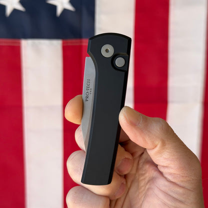 Pro-Tech Scapegoat Compact Automatic Knife – Black Aluminum Handle, Stonewash MagnaMax Blade – Made in USA (RCS1101)