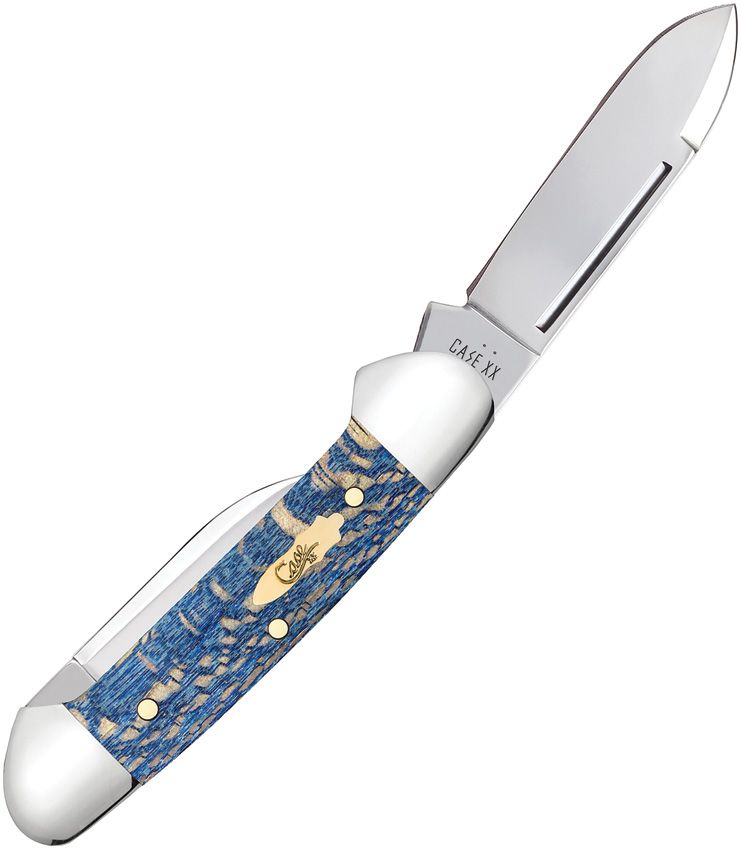 Baby Butterbean Pocket Knife – Blue Sycamore Wood Handle, Spear & Pen Blades (CA63733)
