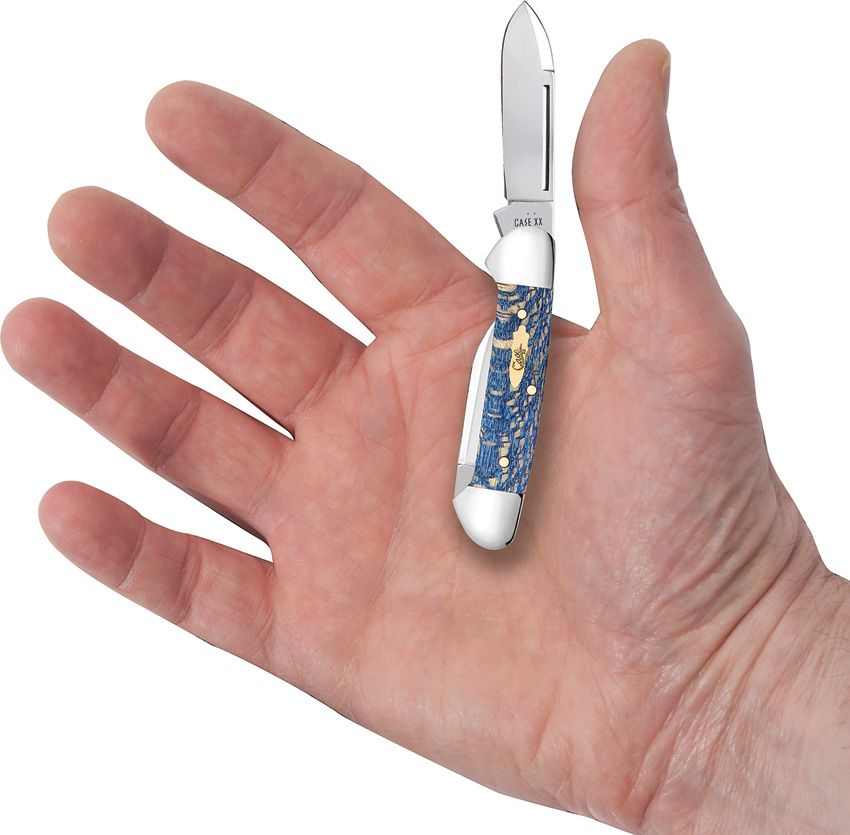 Baby Butterbean Pocket Knife – Blue Sycamore Wood Handle, Spear & Pen Blades (CA63733)