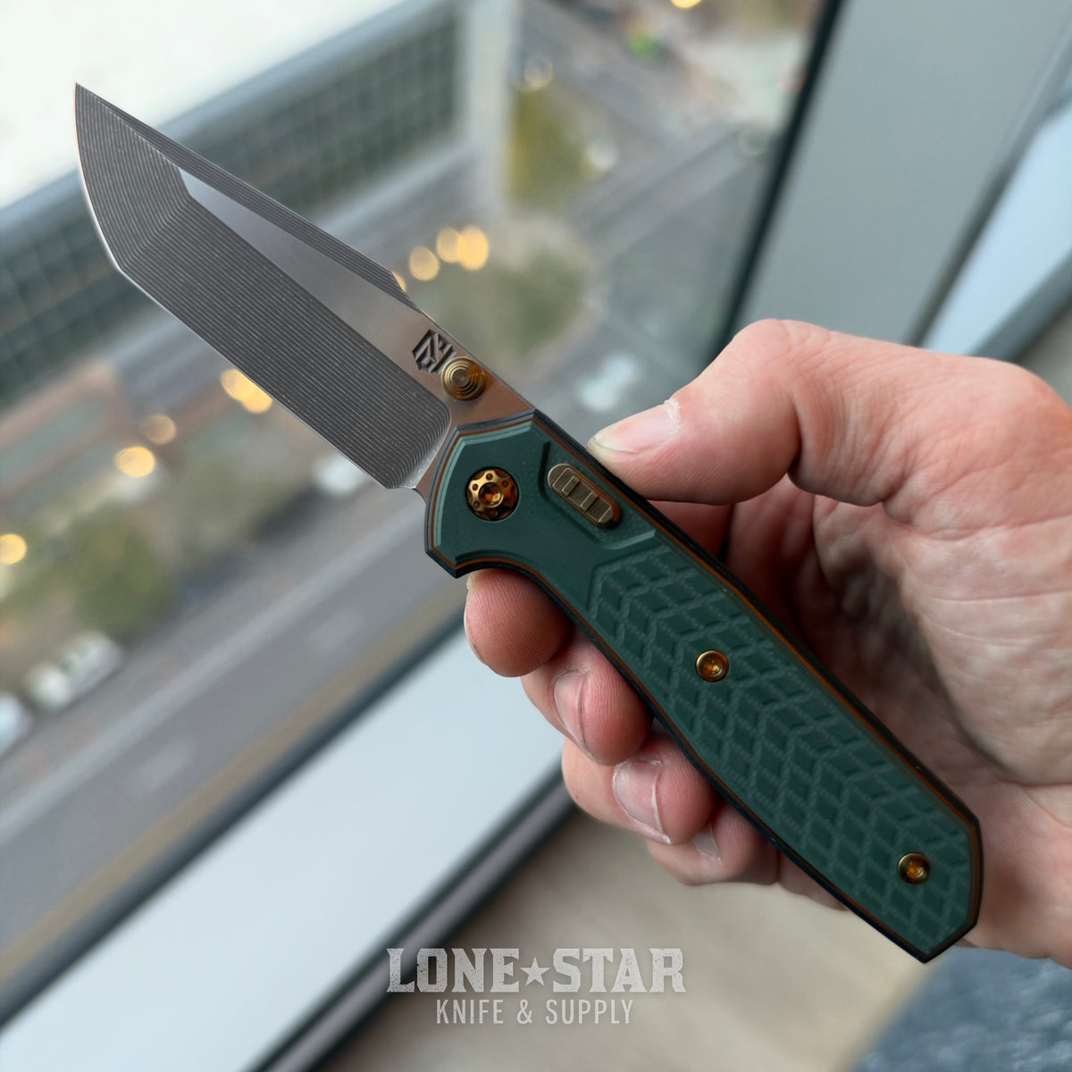 NCC Ragnahawk V4 - 3.3" S45VN Harpoon Tanto, Black and Bronze Frame, Forest Green G10, Hawk Lock - Made in USA (S/N 11)