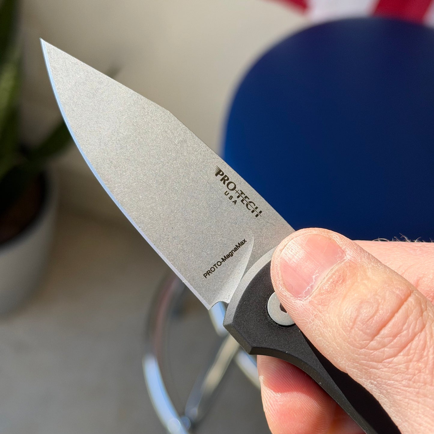 Pro-Tech Scapegoat Compact Automatic Knife – Black Aluminum Handle, Stonewash MagnaMax Blade – Made in USA (RCS1101)