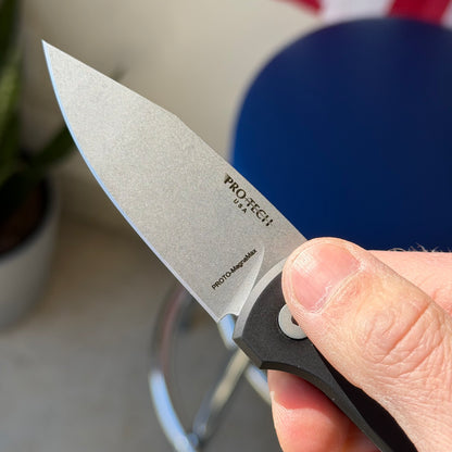 Pro-Tech Scapegoat Compact Automatic Knife – Black Aluminum Handle, Stonewash MagnaMax Blade – Made in USA (RCS1101)