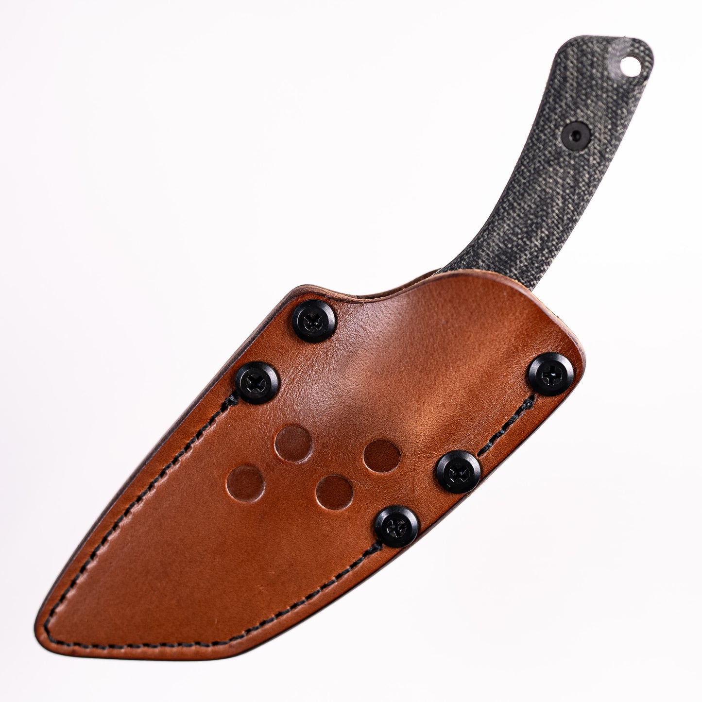 Redhawk Fixed Blade – Black Cerakote MagnaCut Reverse Tanto, 3D Contoured Micarta Handles, Leather Sheath – Made in USA