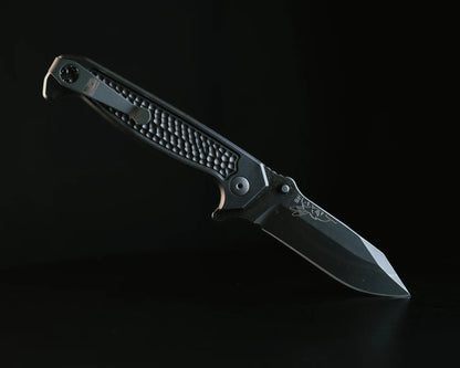 Half Face Blades Disaster Folder, Anodized Black Aluminum Handle, 3.5″ S45VN Blade, Made in USA