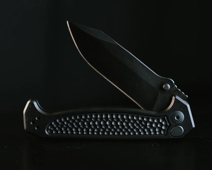 Half Face Blades Disaster Folder, Anodized Black Aluminum Handle, 3.5″ S45VN Blade, Made in USA