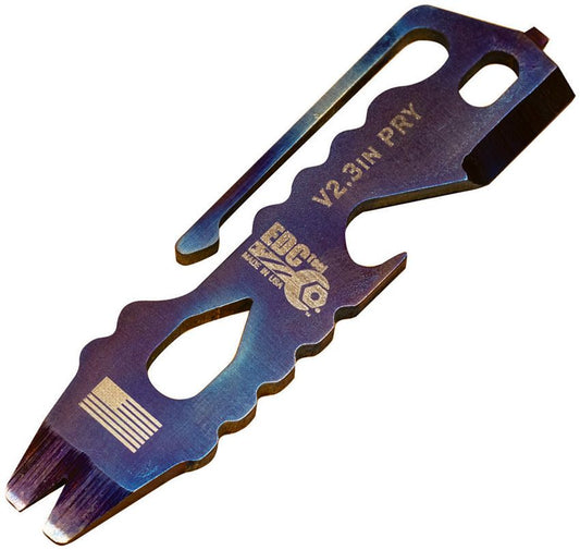 EDT Tool Co. Pry Bar Multi Tool 3" – Flame Anodized Titanium, 9 Integrated Tools – Made in USA (EDTPB3FLM)