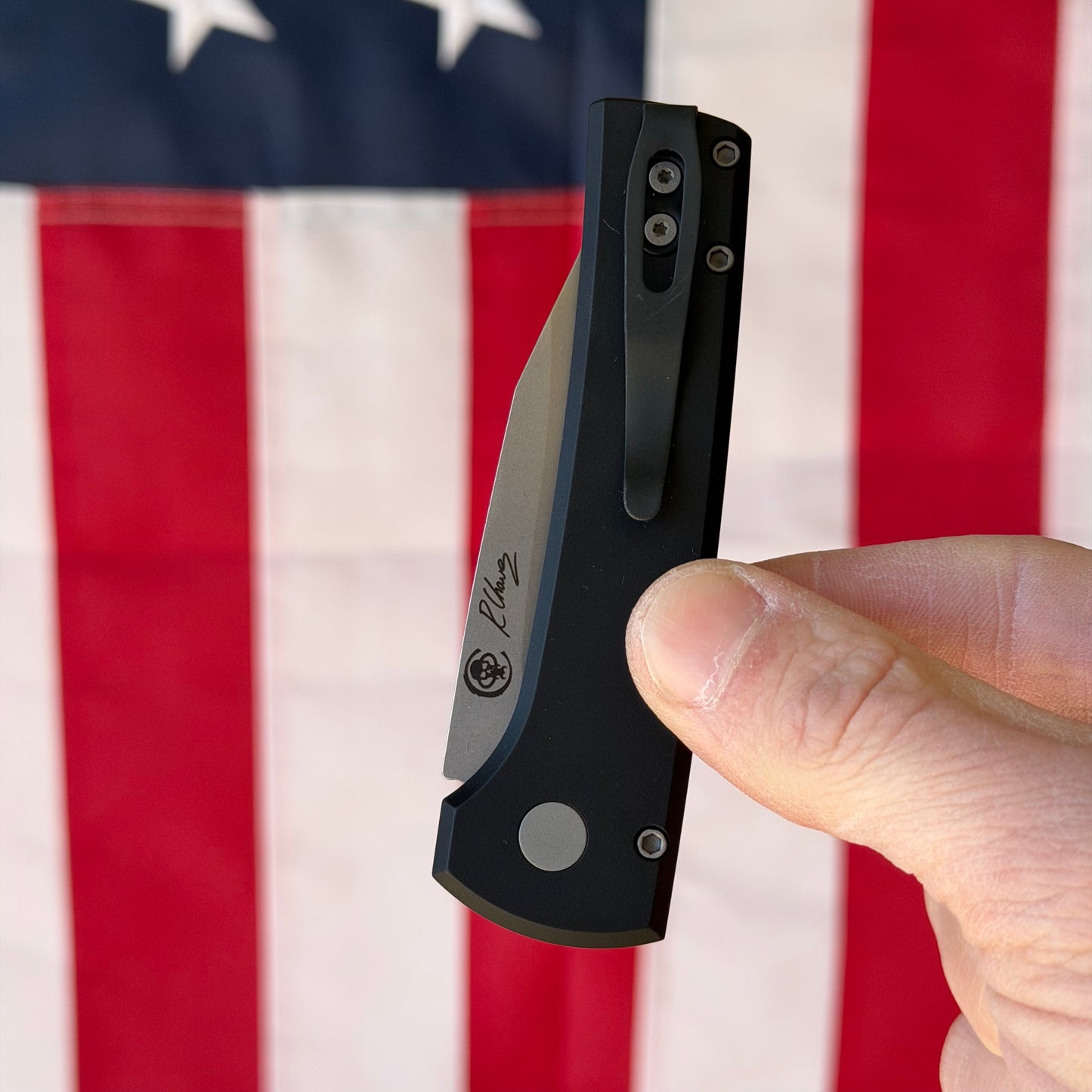 Pro-Tech Scapegoat Compact Automatic Knife – Black Aluminum Handle, Stonewash MagnaMax Blade – Made in USA (RCS1101)