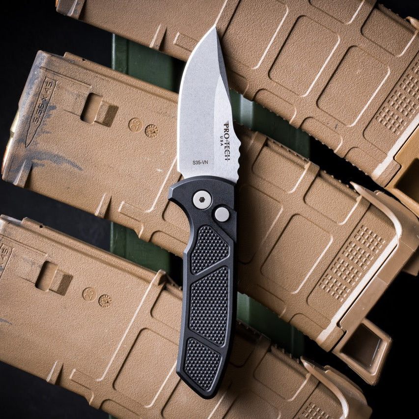 Pro-Tech SBR Auto Knife - Black Aluminum, 2.5" S35VN, Button Lock - Made in USA (LG405)