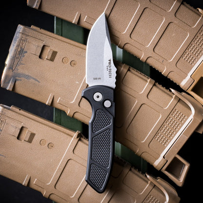 Pro-Tech SBR Auto Knife - Black Aluminum, 2.5" S35VN, Button Lock - Made in USA (LG405)
