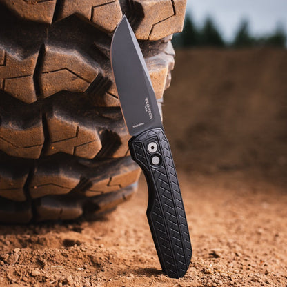 Pro-Tech Vero Synapse 2 Auto Knife - Black Herringbone Aluminum, 3.5" DLC MagnaMax, Button Lock - Made in USA (VERO2106 MM)