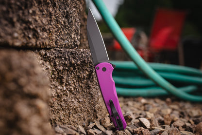 Pro-Tech Malibu Flipper Knife - Purple Aluminum, 3.3" DLC MagnaCut Wharncliffe, Button Lock - Made in USA (5303-Purple)