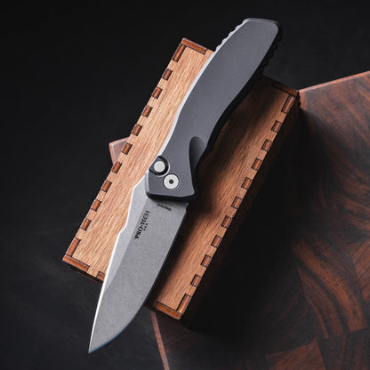Pro-Tech Pallas Auto Knife - Black Aluminum, 3.7" MagnaCut, Button Lock - Made in USA (SB1101)
