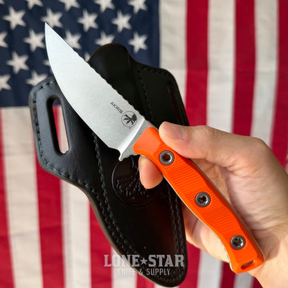 The Back Door: Microtech Akris 3.7" Fixed Blade – Ember G10, M390MK Stonewash, Leather Sheath – Made in USA (95-10EM-1) (Return)