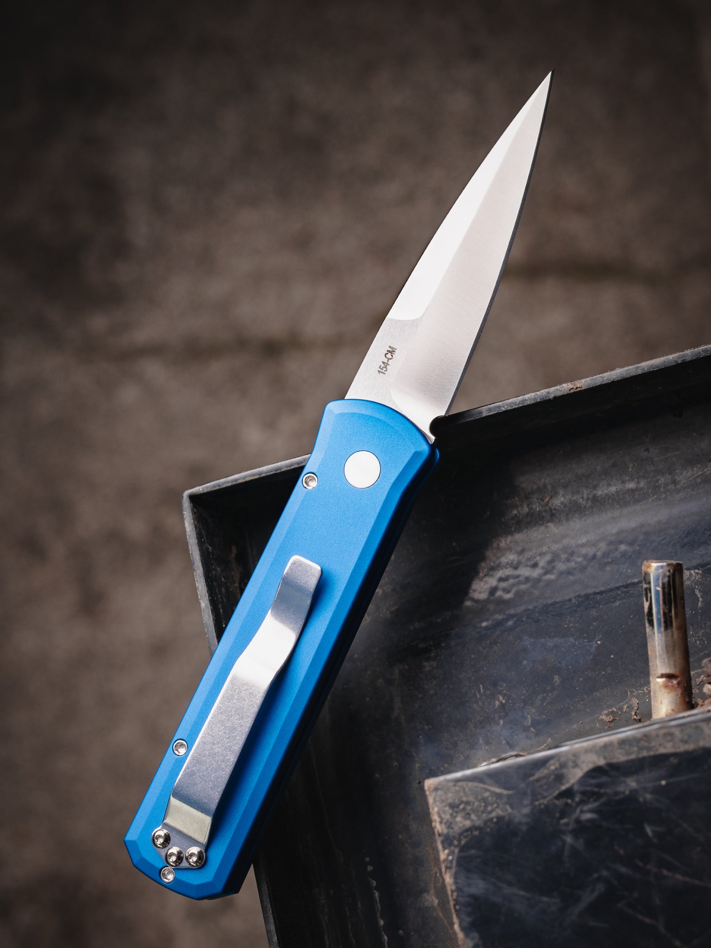 Pro-Tech Godson Automatic Knife, Blue Aluminum Handle, Satin Blade, 3.15″, Made in USA (721-SATIN BLUE)