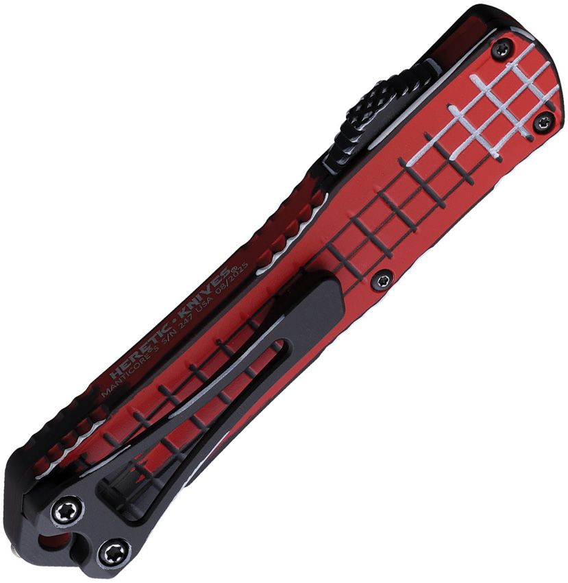 Heretic Manticore S Auto OTF Red Cel Shade, 2.6″ MagnaCut Recurve Blade, Aluminum Handle – Made in USA (H025FCSRD)