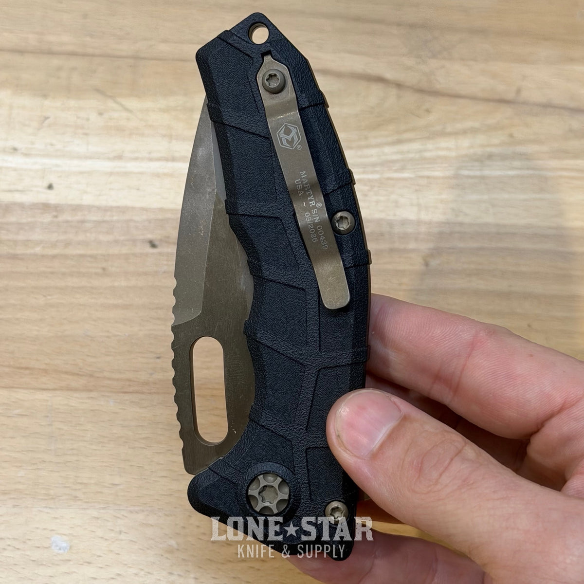 Heretic Martyr Tanto Manual Knife - Black Polymer, 3.5" Bronze MagnaCut Tanto, Button Lock - Made in USA (H057-7A)
