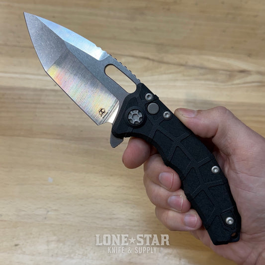 Heretic Martyr Tanto Manual Knife - Black Polymer, 3.5" Stonewash MagnaCut Tanto, Button Lock - Made in USA (H057-2A)