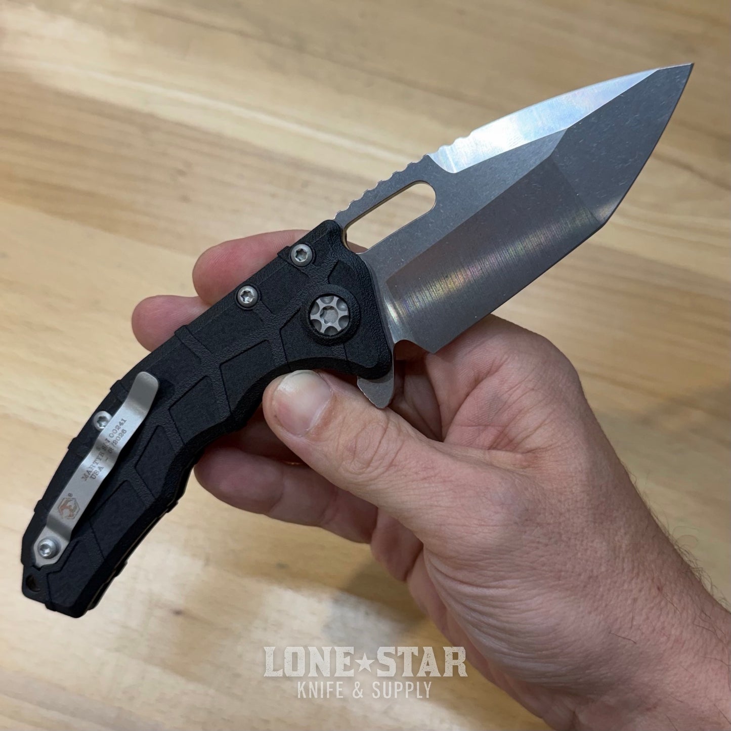 Heretic Martyr Tanto Manual Knife - Black Polymer, 3.5" Stonewash MagnaCut Tanto, Button Lock - Made in USA (H057-2A)
