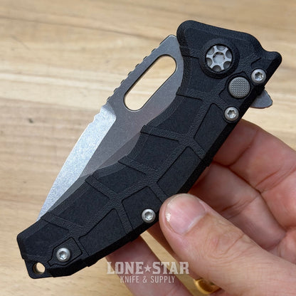 Heretic Martyr Tanto Manual Knife - Black Polymer, 3.5" Stonewash MagnaCut Tanto, Button Lock - Made in USA (H057-2A)