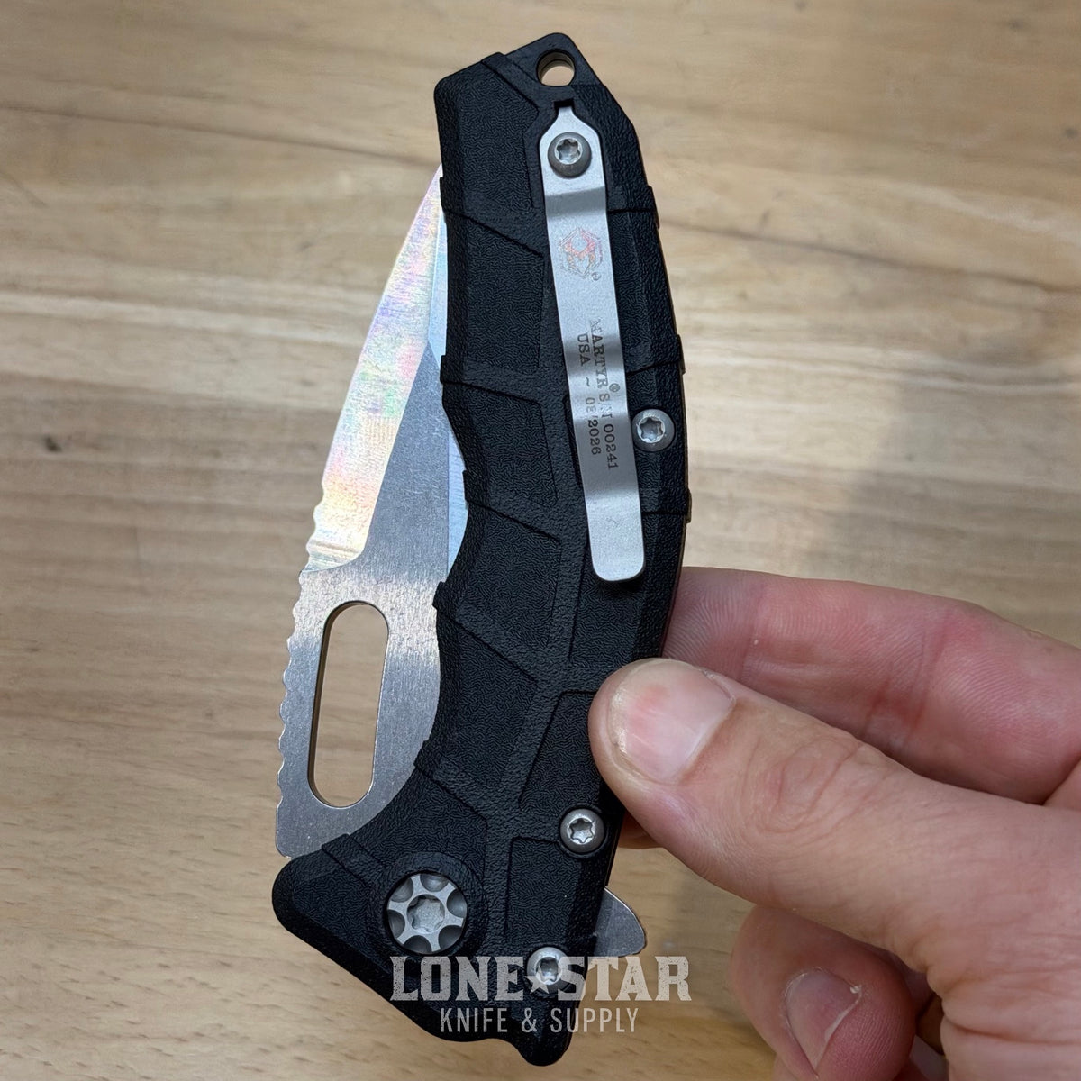 Heretic Martyr Tanto Manual Knife - Black Polymer, 3.5" Stonewash MagnaCut Tanto, Button Lock - Made in USA (H057-2A)
