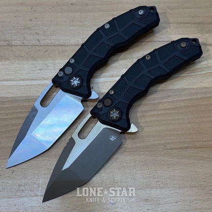 Heretic Martyr Tanto Manual Knife - Black Polymer, 3.5" Stonewash MagnaCut Tanto, Button Lock - Made in USA (H057-2A)